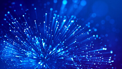 Wall Mural - blue light rays like laser show for bright festive presentation. 3d rendering of abstract blue backg