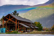 Community Barn With Rainbow In Downtown Pemberton, British Columbia