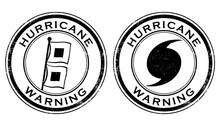 A Pair Of Grunge Stamps With Hurricane Warning Designs. Isolated And Transparent On White Background. 
