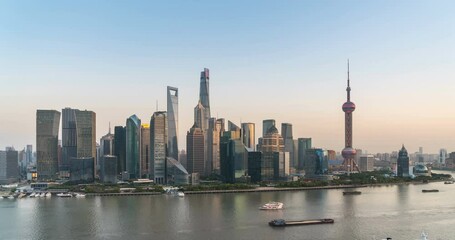 Fototapete - time lapse of shanghai lujiazui financial center at dusk