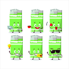 Wall Mural - Green bubble gum cartoon character with various types of business emoticons. Vector illustration