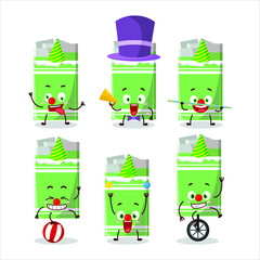 Sticker - Cartoon character of green bubble gum with various circus shows. Vector illustration