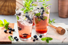 Blueberry Mojito In Tall Glasses With Mint
