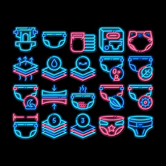 Wall Mural - Diaper For Newborn neon light sign vector. Glowing bright icon Diaper For Kids With Drop Of Liquid And Leaf, Multilayer And Comfortable Illustrations