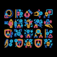 Poster - immunity human biological defense neon light sign vector. glowing bright icon protective bacterias, 