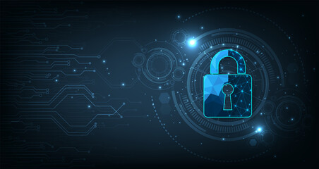 Fototapete - Internet security and Data prevent concept.Security Padlock lock  icon on dark blue background.Technology for online data access defense against hacker and virus.Technology security concept. 