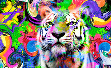 Tiger Head With Creative Abstract Element On White Background 