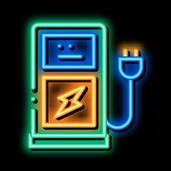 Wall Mural - electro car charge station neon light sign vector. Glowing bright icon electro car charge station sign. transparent symbol illustration