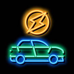 Canvas Print - electro car neon light sign vector. Glowing bright icon electro car sign. transparent symbol illustration