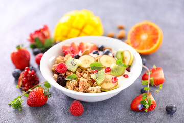 Wall Mural - granola with fresh fruits and yogurt