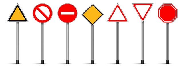 Wall Mural - Set of road signs, Traffic signs on white background