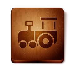 Wall Mural - Brown Toy train icon isolated on white background. Wooden square button. Vector