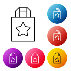 Sticker - Black line Paper shopping bag icon isolated on white background. Package sign. Set icons colorful circle buttons. Vector