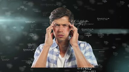 Wall Mural - Animation of mathematical equations over stressed man thinking