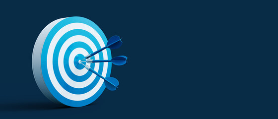 blue darts arrows in the center of the shooting target. business targeting and winning concept on da