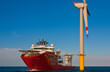 Service operational vessel with walk to work gangway deployed to offshore wind turbine