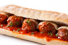 Meatball Sub Sandwich Isolated On White Background