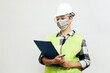 © Gecko Studio - Engineer woman worker with hard hat and paper clipboard