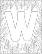 Letter W coloring page. Floral coloring.