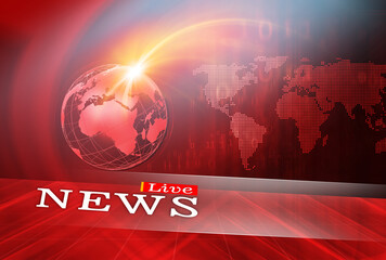 Poster - Live news studio background, digital Media, and worldwide emergency news publishing concept