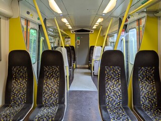 Interior of a train in Merseyside, England