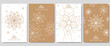 Golden Christmas cards set. Set of christmas new year winter holiday greeting cards with xmas decoration. Abstract trendy illustration in minimalist hand drawn flat style. Vector illustration