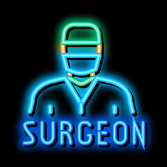 Sticker - surgeon doctor neon light sign vector. Glowing bright icon surgeon doctor sign. transparent symbol illustration