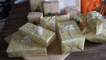 Poster - Closeup shot of gift boxes with beautiful decorations