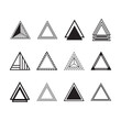 Black silhouette and line equilateral triangles motifs and icons set on white background