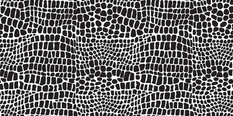 crocodile skin black seamless vector pattern isolated on white background.