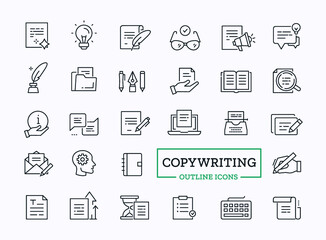 Vector copywritting thin line icons. Simple flat symbols of pen, idea, document, book isolated on white