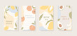 Set of abstract vector backgrounds with copy space for text. Simple shapes of fruits. Trendy stories wallpapers in pastel colors. Summer sale banners set.