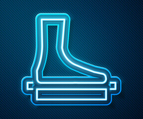 Wall Mural - Glowing neon line Flat foot icon isolated on blue background. Vector