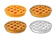 Whole homemade fruit pie. Vector color realistic illustration