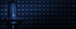 © OneClic - Broadcasting radio studio microphone in the dark on acoustic foam background. Podcast or recording studio banner with copy space