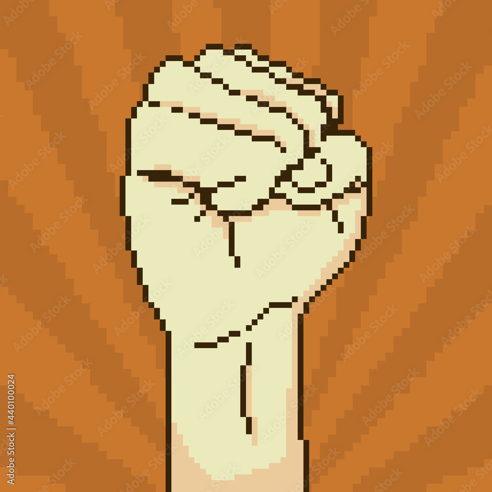 Pixel art demonstration, revolution, protest raised arm fist. Pixel ...