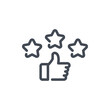 Customer satisfaction and positive feedback line icon. Thumb Up with three stars vector outline sign.