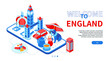 Welcome to England - colorful isometric web banner