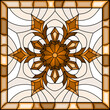 Illustration in stained glass style with snowflake in blue colors in a frame,monochrome,tone brown