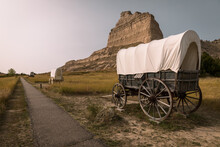 Gering, Nebraska, USA.  Covered Wagon In Scotts Bluff National Monument