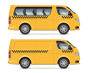 Wall Mural - Taxi minivans vector illustration view from side. All elements in the groups on separate layers for easy editing and recolor