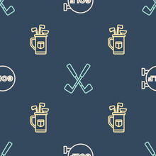 Set Line Golf Sport Club, Bag With Clubs And Crossed Golf On Seamless Pattern. Vector