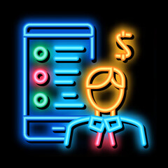 Poster - businessman talking smartphone neon light sign vector. Glowing bright icon businessman talking smartphone sign. transparent symbol illustration