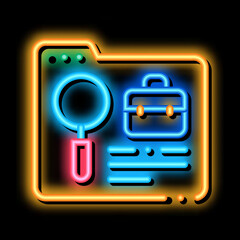 Wall Mural - folder research business case neon light sign vector. Glowing bright icon folder research business case sign. transparent symbol illustration