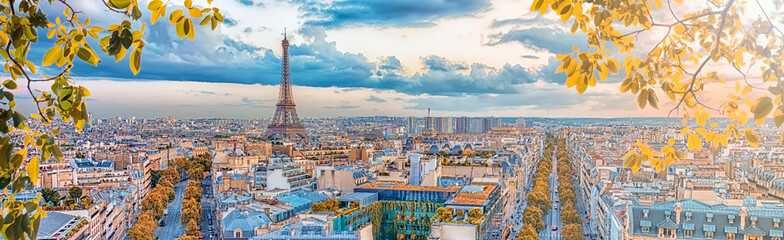 Fototapete - Paris City panorama in autumn