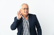 © luismolinero - Middle age Brazilian man isolated on white background listening to something by putting hand on the ear