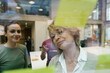 © Xavier Lorenzo/Westend61 - Businesswomen looking at adhesive notes on glass at office seen through glass