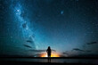 © Valentin Weinhaupl/Westend61 - New Zealand, Canterbury, Twizel, Silhouette of man looking at Lake Poaka under starry sky