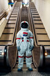 © Eugenio Marongiu/Westend61 - Mid adult astronaut standing in front of escalator