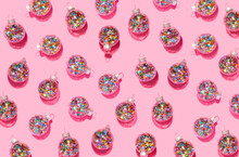 Bright Balls For Christmas Tree Pattern On Pink Background